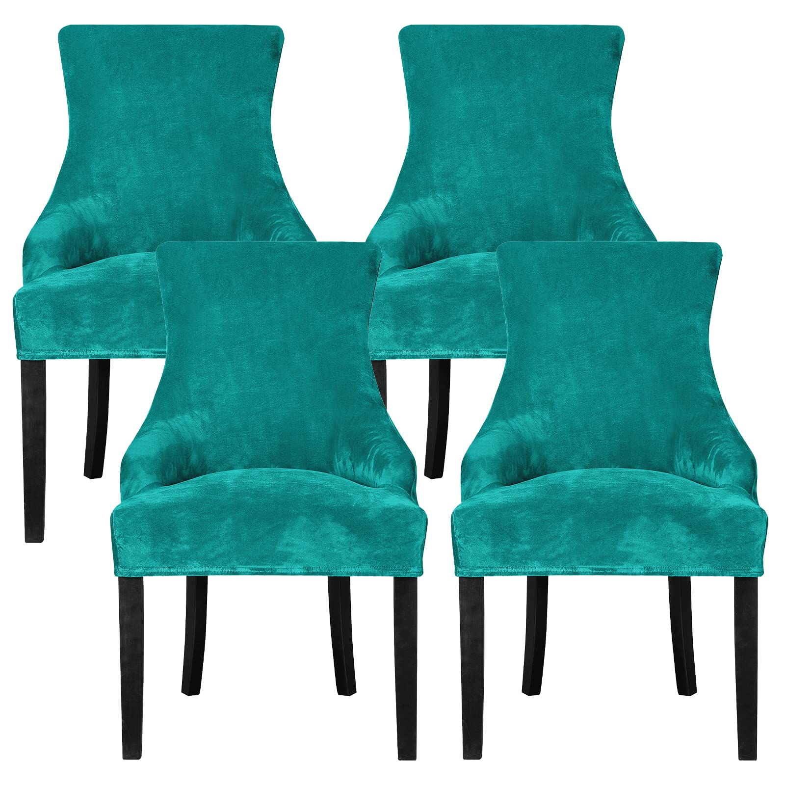 Leorate Dining Chair Covers Stretch Velvet Wingback Armchair Slipcovers Recliner Chair Protector for Kitchen Home Decor (Peacock blue, Pack of 4)