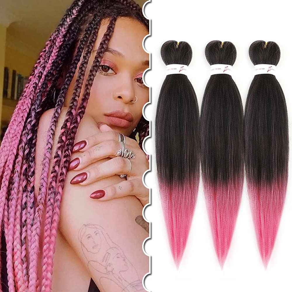 Easy to Braid Pre Stretched Braiding Hair Extensions Afro Crochet Hair Jambo Easy Braiding Yaki 3packs/LOT Black to Pink