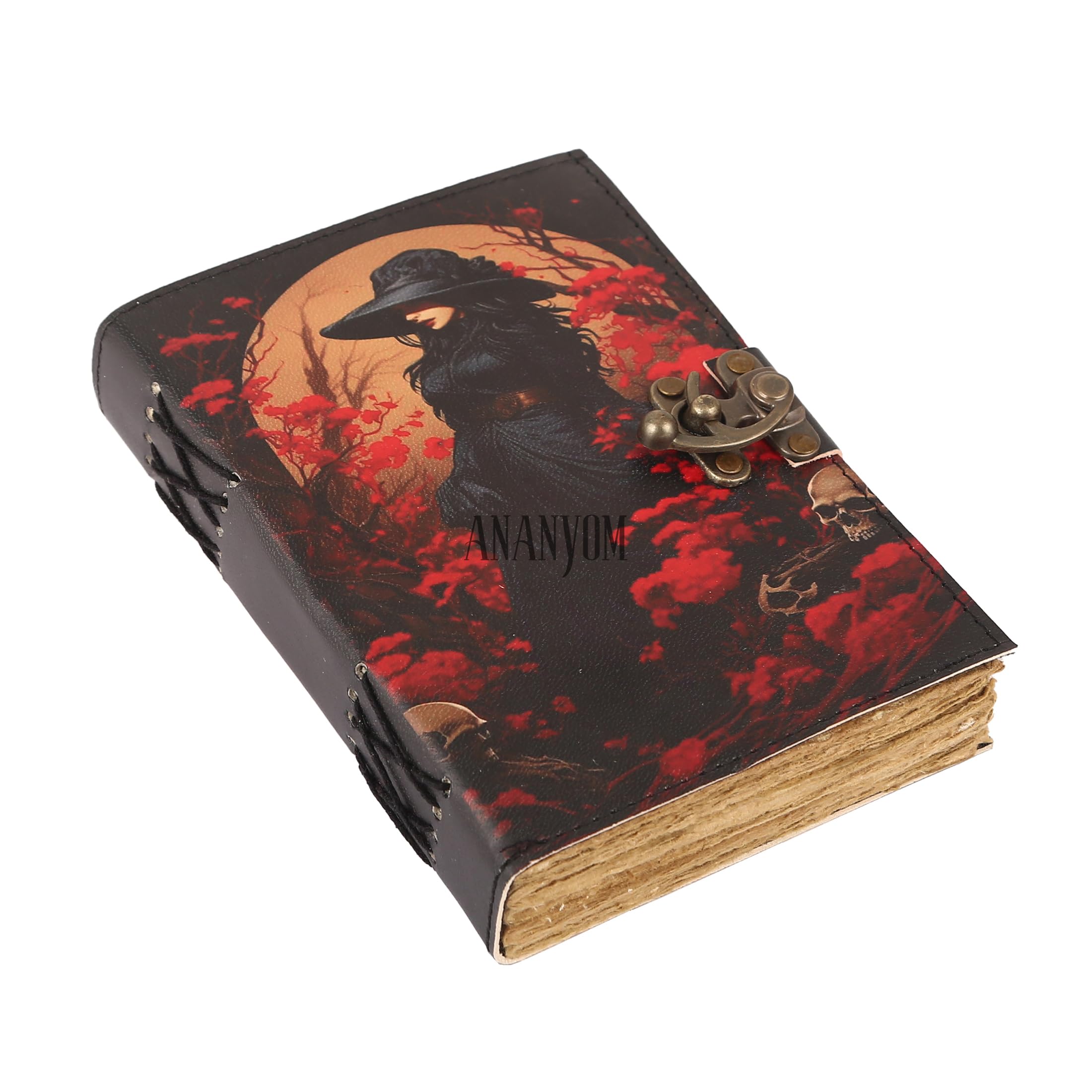 leather journal Antique Handmade Deckle Edge Vintage Paper Leather Bound Journal With 200 Blank Paper Unruled, Brass Clasp Lock Journal for Women| Notebooks for Work, School, Business, Travel Diary — image 1