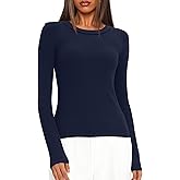 Darong Long Sleeve Shirts for Women Crew Neck Rib Knit Slim Fit Tops Basic Tee Casual T-Shirt Layer Clothes