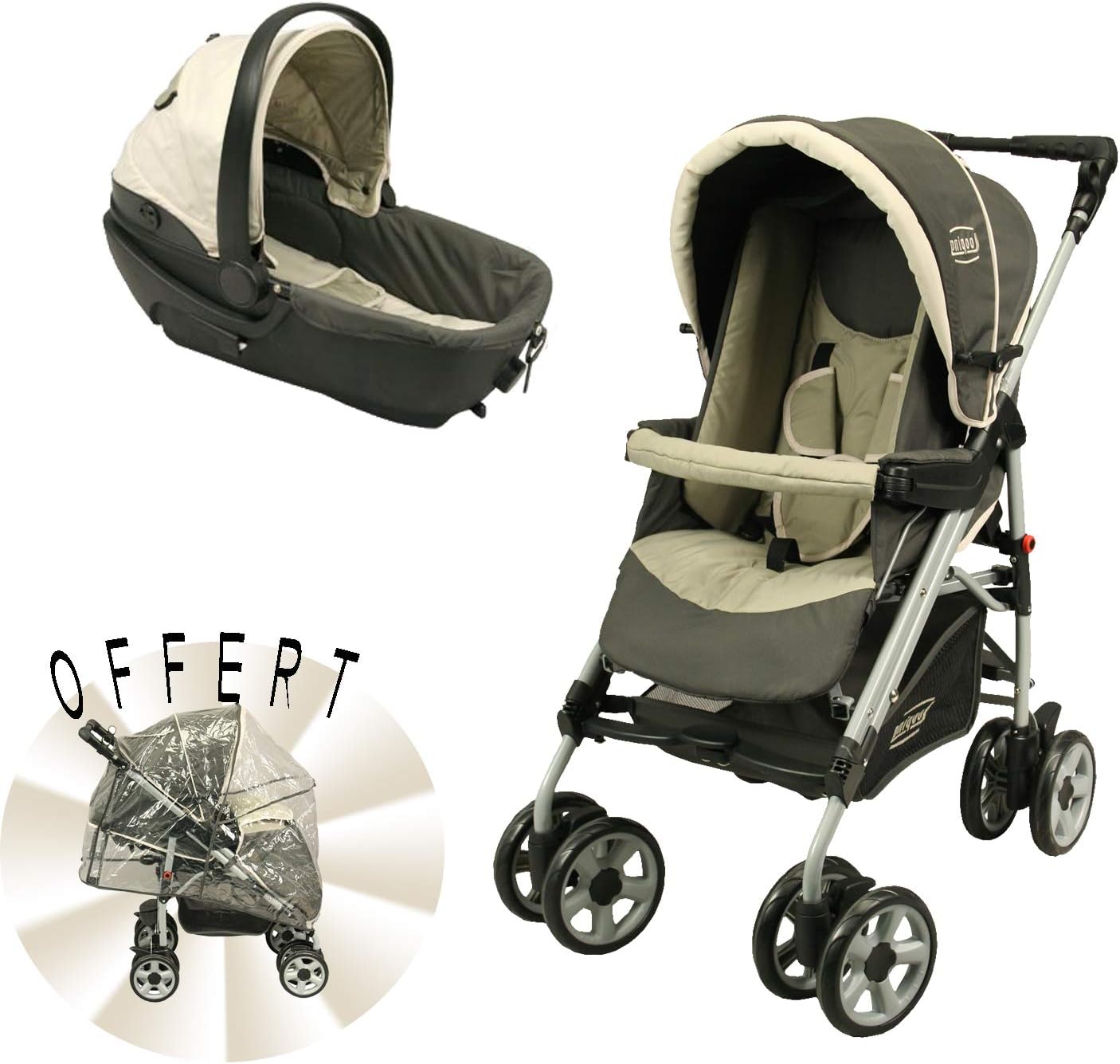 Poussette 4 roues combiné 2 en 1 (Poussette + nacelle auto) Gris Beige