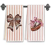 Elefeltclave Glitter Bow Football Kitchen Towels,Football Gifts for Women Lovers Players Dish Tea Towel for Kitchen Decor,Team Mom Gifts Football Hand Towels for Home Decor 16X24 Inch Set of 2