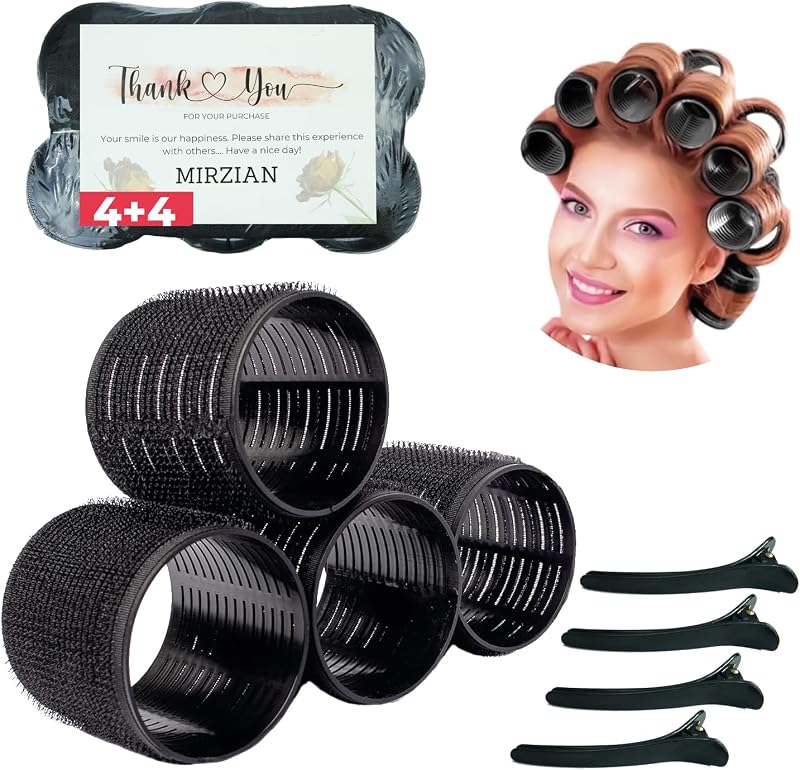 MIRZIAN Large Hair Rollers with Clips 66mm Jumbo Self Grip No Heat