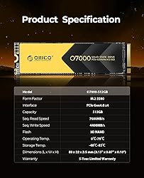 ORICO 512GB NVMe SSD PCIe 4.0- Up to 7000MB/s, M.2