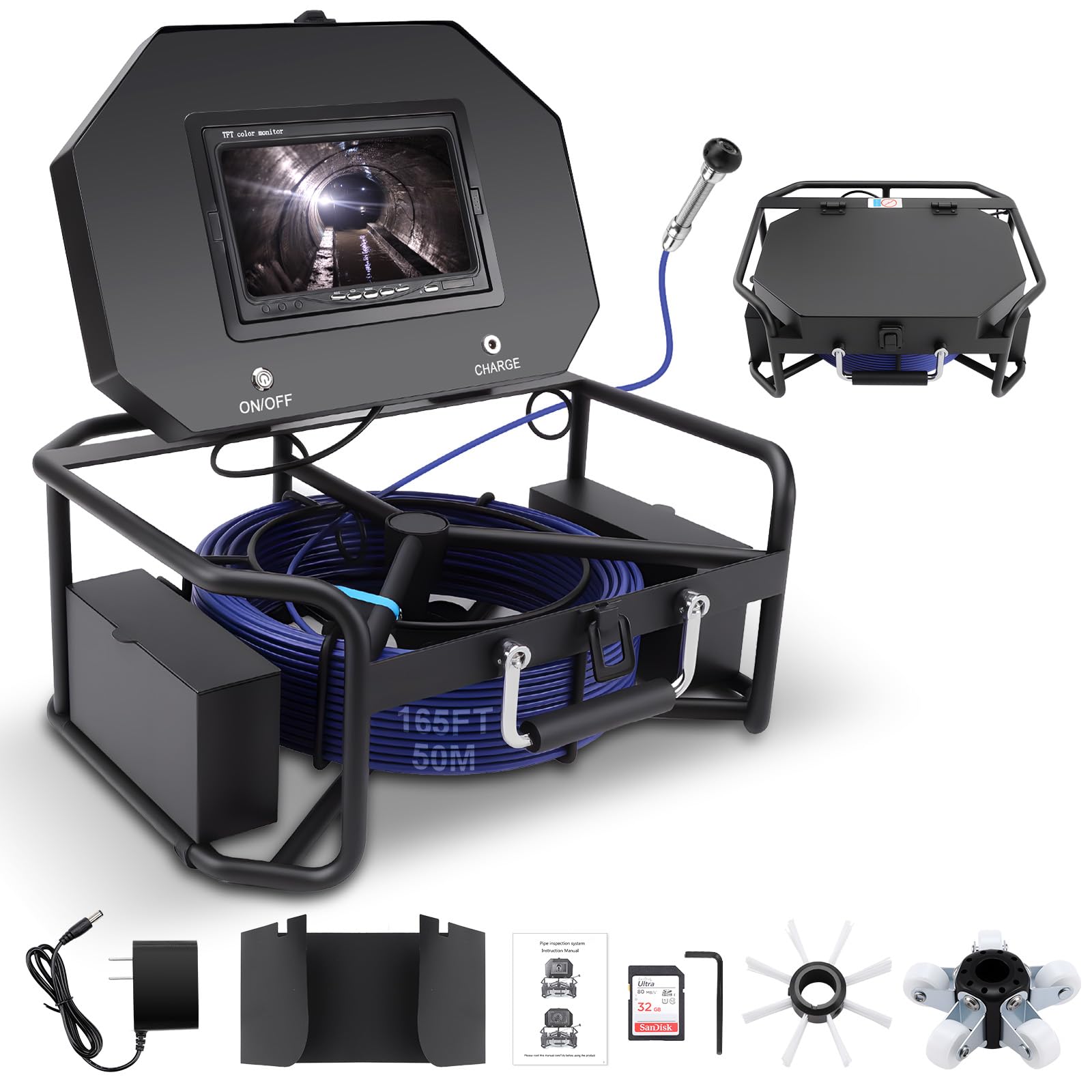 Photo 1 of 7" Sewer Camera w/DVR Function,HD 1080P Screen Plumbing Drain Pipe Inspection Cam, Industrial Borescope Camera w/light,4x Zoom,IP68 Waterproof, 32GB Card, for Sewer Line, Home,Duct Drain Pipe Plumbing