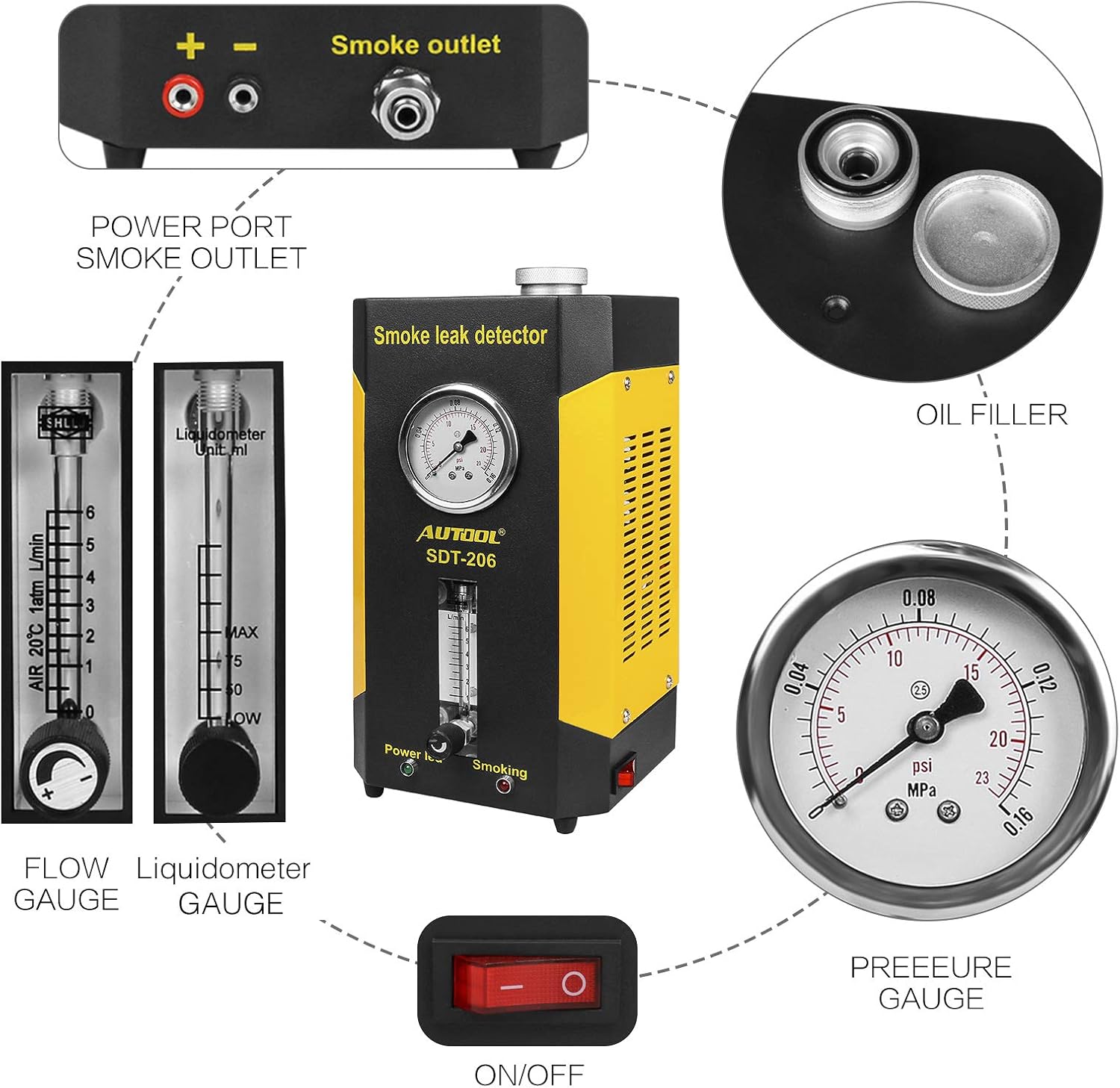 Tester Perdite Autool SDT-206 - Per Tubi Auto, Moto E Barche Con Generatore Di Fumo, 12V DC - Foto 14