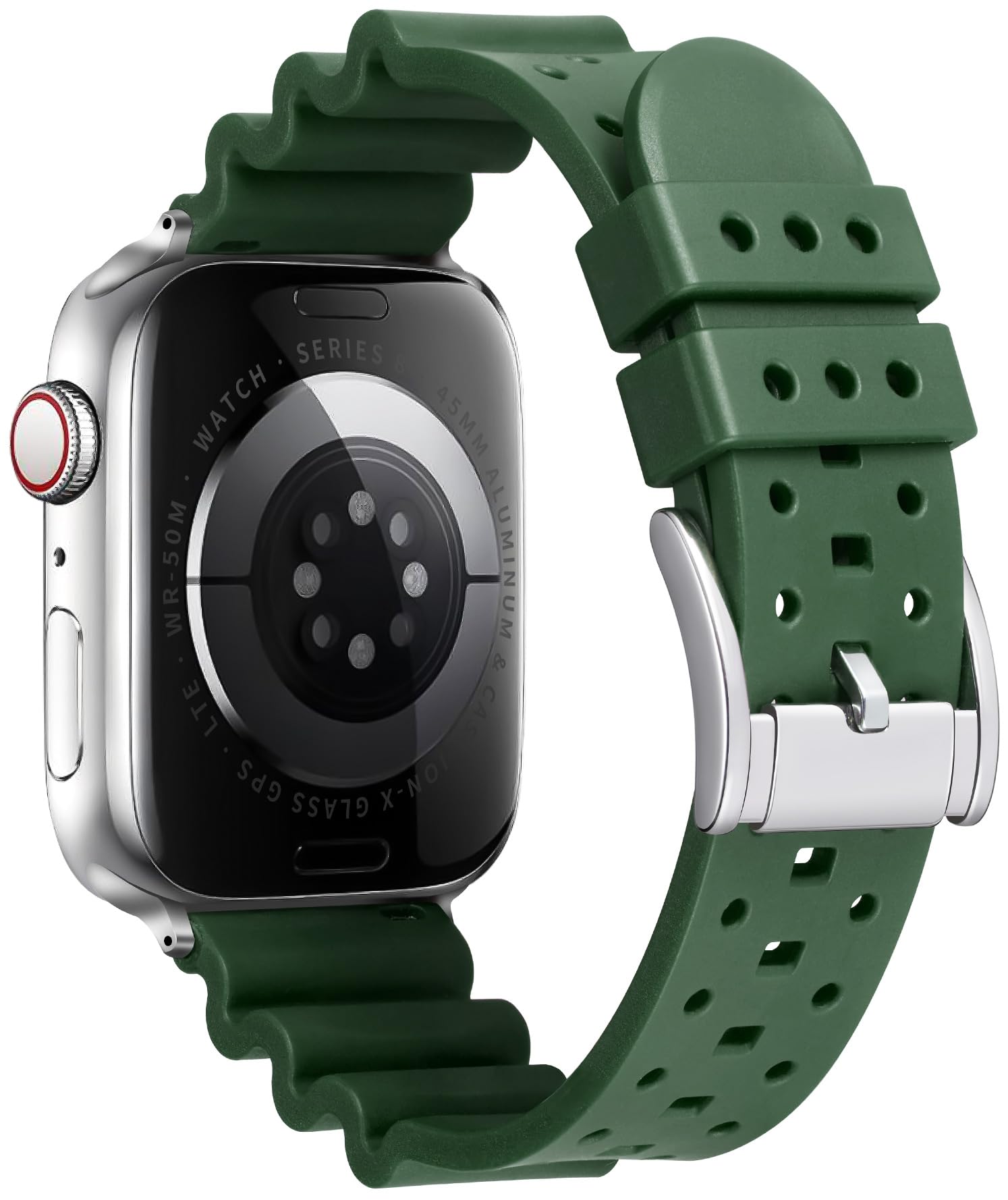 BINLUN Compatible with Apple Watch Bands Silicone - Soft Ventilated Supple Replacement Rubber Breathable Watch Strap 42mm 44mm 45mm 46mm Men Women for iWatch Series 10/9/8/7/6/5/4/3/2/1/SE/SE2(Green)