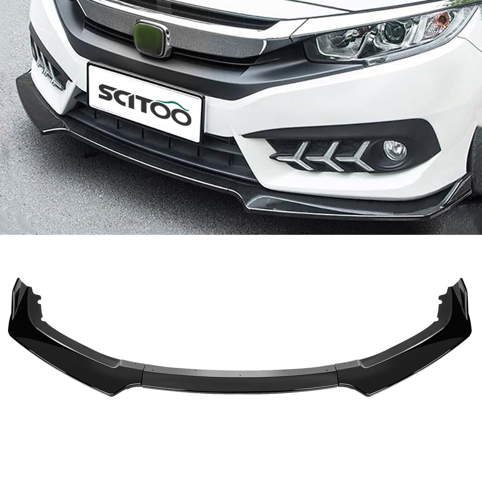 SCITOO Front Lip Spoiler, ABS Hard Bumper Lip Guard Glossy Black Lip Chin Spoiler 3X Front Bumper Li