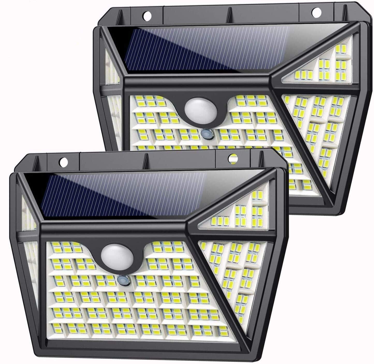 AOPAWA Solar Lights Outdoor 210 LED 2 Pack [Latest Durable Version 2200mAh] Motion Sensor Security Lights with 3 Lighting Modes, 270°Solar Powered Lights Wall Lights Waterproof for Outside