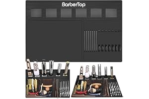 BARBERTOP Magnetic Barber Mats for Clippers, with 6 Magnets & Dedicated Slots - 19.29"x12.6" Anti-Slip Heat Resistant Barber Station Organizer Mat, Scissors, Combs & Salon Tools Pad for Grooming Table Tray