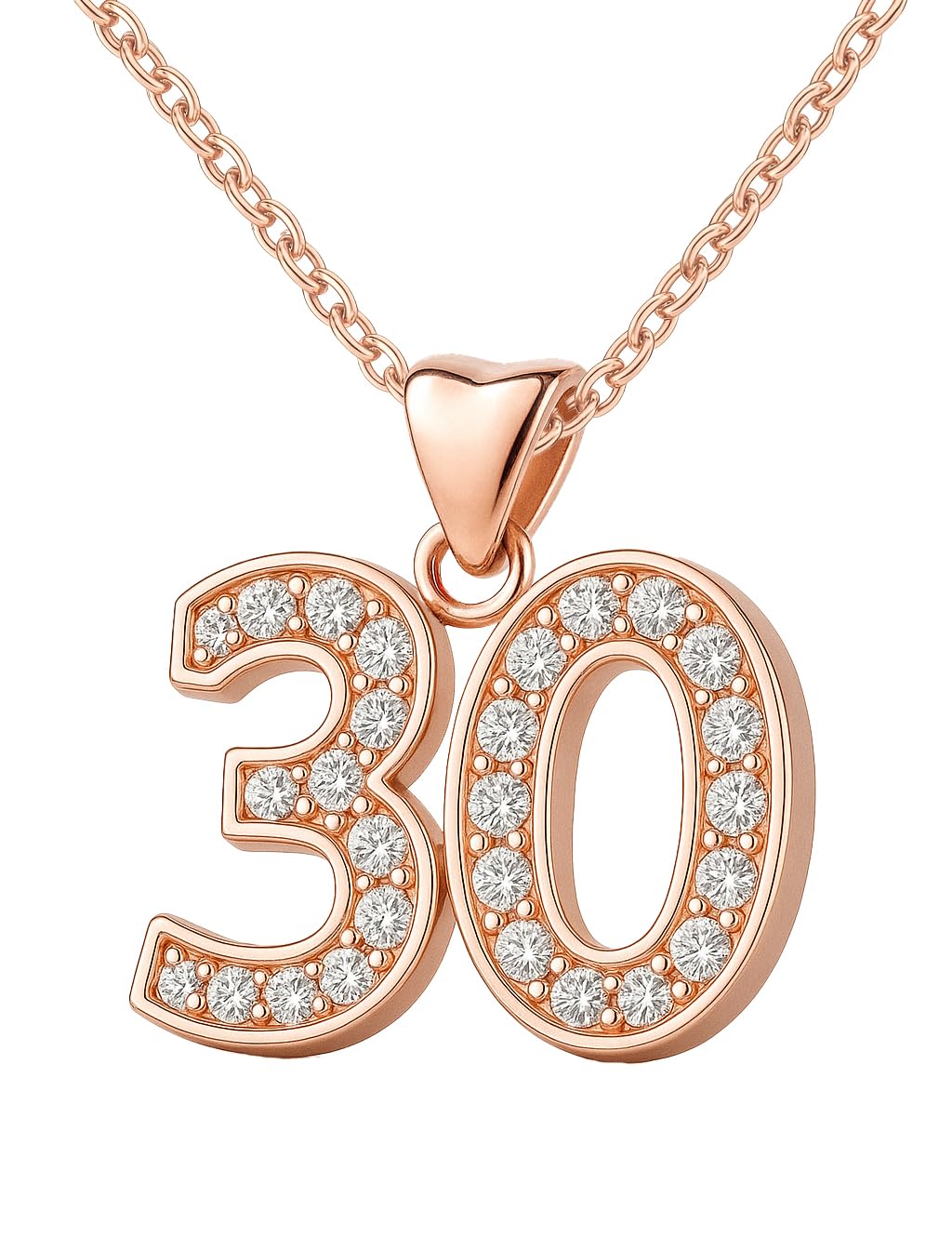 Charmbar 30th Necklace Pendant & Chain Rose Gold Elegantly plated over 925 Sterling Silver and decorated with Sparkling Clear Crystals 30 Birthday Women Her Girls - Gift box