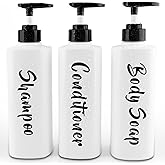 AUMIO 16.9oz Shampoo and Conditioner Dispenser Set of 3-Printed Shower Soap Dispenser Plastic Shampoo Bottles Refillable with Pump - Shampoo Conditioner Body Wash Dispenser for Bathroom Shower Wall