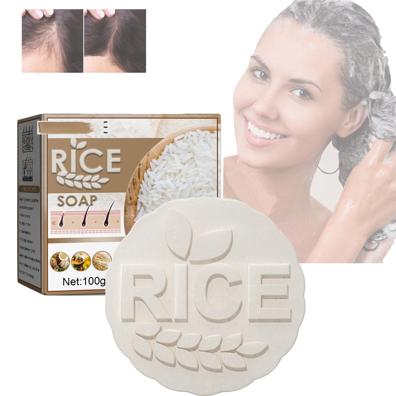 Pemarlis 100g Shampoo Soap, Anti-Hair Loss Hair Solid Shampoo, Contains Rice, Bamboo For sparse hair and hair loss repair, stimulating hair growth