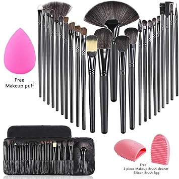 MISS & MAM Makeup Set with Brush Organizer Beauty Blender, Sponge and Brush Cleaner BLACK (24 Pieces)