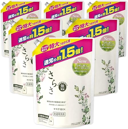 Amazon ケース販売 さらさ 無添加 植物由来の成分入り 洗濯洗剤 液体 詰め替え 約1 5倍 10g 6袋 さらさ ドラッグストア