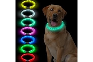 LED Multi-Color Dog Collar, Rechargeable 7 Colors Changing Light Up Dog Collar, Dog Lights Make Pet Visible and Safety for Ni