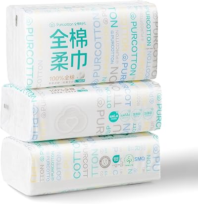 Smile & Smile Purcotton Disposable Face Towel 100% Cotton 300 Ct 20x20 cm