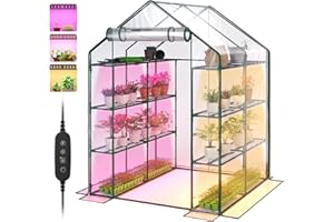 Bstrip Walk In Greenhouse, Indoor Greenhouse with Grow Lights, Mini Indoor Greenhouse with Roll-Up Zipper Entry Door and PVC Cover, Dimmable 2FT 120W Plant Light with Timer (56.3"W X 56.3"L X 76.8"H )