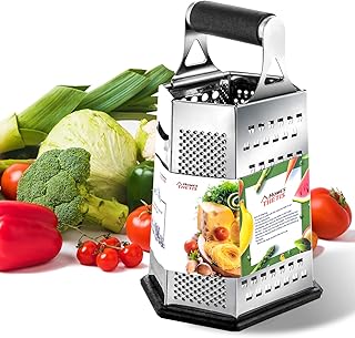 THETIS Homes Vierkantreibe Edelstahl, Multireibe Küchenreibe mit 6 verschiedenen Reibeflächen, Sechskantreibe Gemüsereibe für Schokolade Gurken Kartoffel Möhren