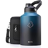 BUZIO 1 Gallon Water Bottle Insulated, (Cold for 48 Hrs) 128oz Large Stainless Steel Water Jug, 3.58in Big Wide Mouth Leak Proof Metal Flask with Carrying Sleeve for Camping,Gym, Hiking, Indigo Crush