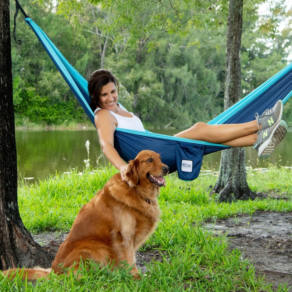 ecox Outdoors Parachute Hammock Single with 2 Tree Straps, Portable Lightweight Nylon Comfortable for Backpacking, Camping, Travel, Beach, Backyard, Patio, Hiking