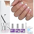 BTArtboxnails XCOATTIPS French Nail Tips - Short Almond Nail Tips with Nail Gel, French Protecing Duo, Nail Lamp, All in One Soft Gel French Tip Press on Nails Gel
