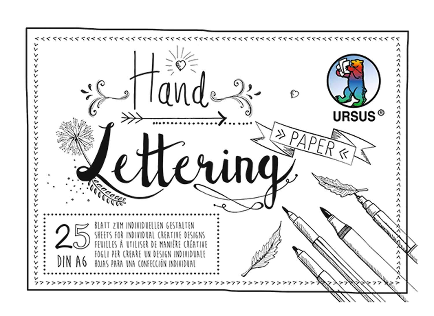 Ursus 24926401 Handlettering Paper Pad with 25 Sheets Coloured Card 200 g/m² DIN A6 for Customising White