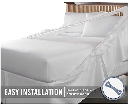 Bedskirt and Box Spring Protector - Effortless Installation, No Need to Lift Mattress, Patented Design (Queen, White)