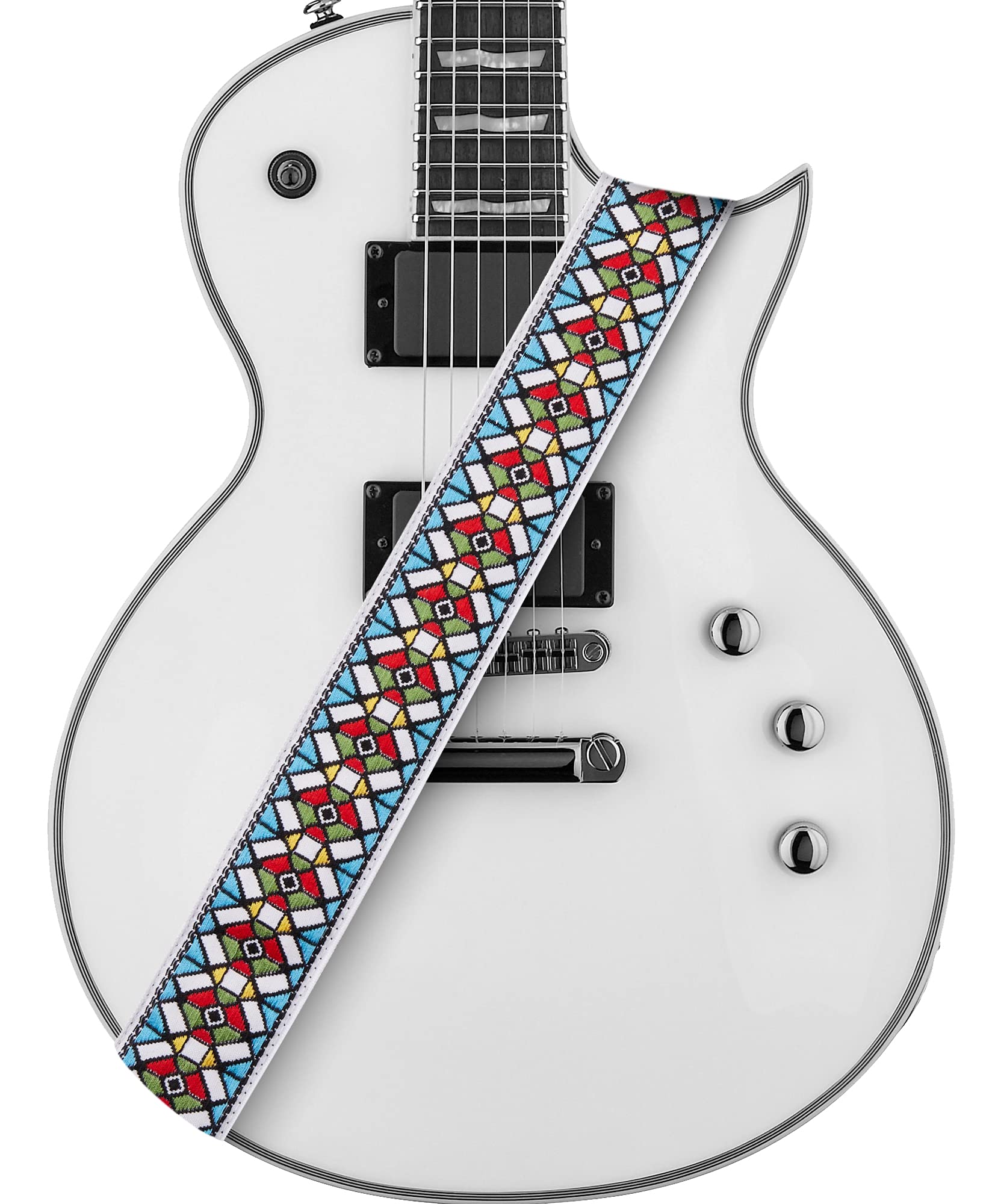 Amumu Guitar Strap White Strap, Stained Glass Vintage Jacquard For Bass, Electric & Acoustic Guitar Accessories