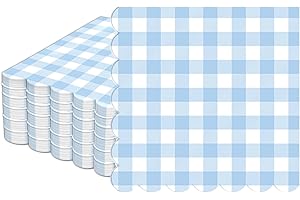 OJUSTBEOK 100Pcs Blue and White Gingham Scalloped Napkins 6.5in Plaid Paper Decoration Party Supplies Light Blue Checkered Dessert Disposable Napkins for Boys Wedding Birthday Baby Shower Picnic Party Favor