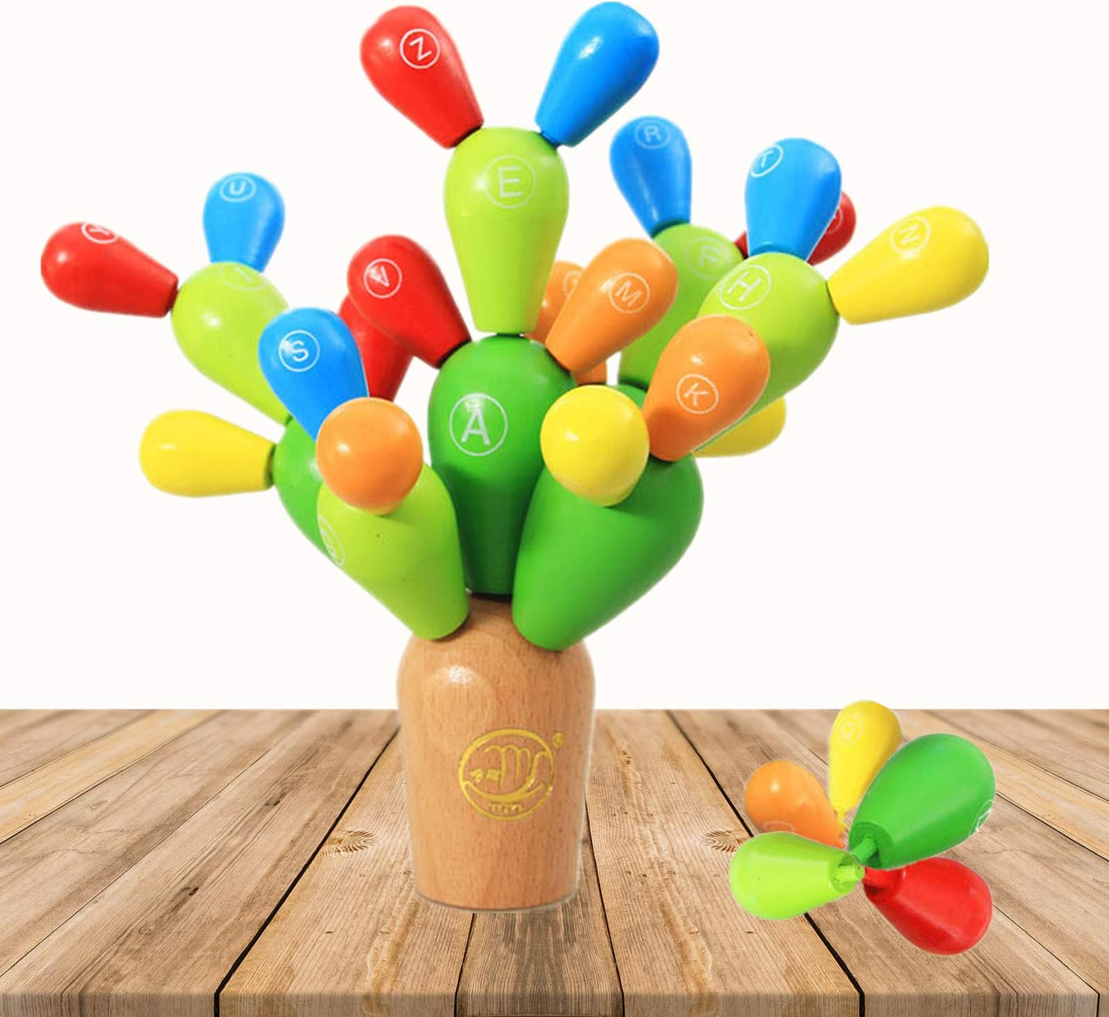 DQTYE Wooden Balancing Cactus Building Blocks Toys Assembly Stacking Plants Tree Construction Games DIY Home Decoration Creative Educational Toy