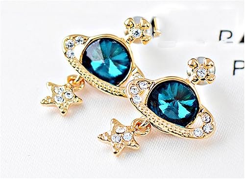 Amazon Twizzy 人気のレディース土星ピアス かわいい宇宙アクセサリー 土星モチーフピアス エメラルドブルー ピアス 通販
