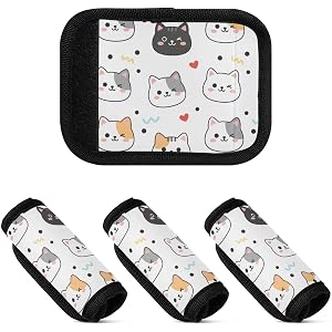 Eraedgza Cartoon Cat Faces Luggage Handle Wrap with ID Tag 4PCS Soft Padded Grip & Shoulder Strap Pad for Suitcase Bags