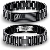 P. BLAKE American Flag Bible Verse Bracelet for Men, Stainless Steel Engraved Scripture Bracelet Easter Christian Religious Christmas Birthday Jewelry Gifts