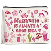 Xxoace Nashville Travel Gifts Makeup Bag, Pink Country Cowgirl Cosmetic Bag for Women, Nashville Travel Toiletry Pouch for Purse