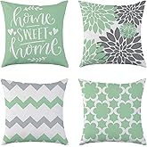 Mimkus Green Pillow Covers 18x18 Set of 4 Spring Summer Farmhouse Decorative Pillow Covers Outdoor Geometric Floral Cushion Covers for Sofa Couch Bed (Sage Green)