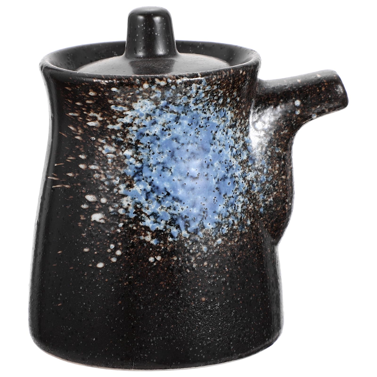 Yarnow Ceramic Soy Sauce Bottle with Lid Multi-Use Blue Vinegar Cruet for Kitchen, Sushi/sashimi Easy-Clean & Leak-Proof Japanese Style Dispenser 10x8.5x7cm