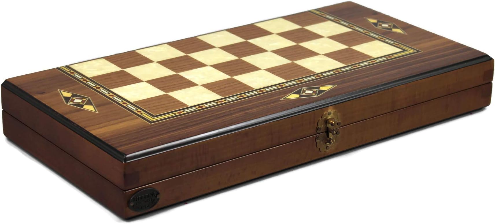 Chessgammon BACKGAMMON SET HAND CRAFTED SOLID WALNUT WOOD"HELENA WOOD ART" BACKGAMMON SET WITH MOTHER OF PEARL 17" SOLITAIRE- 2233W
