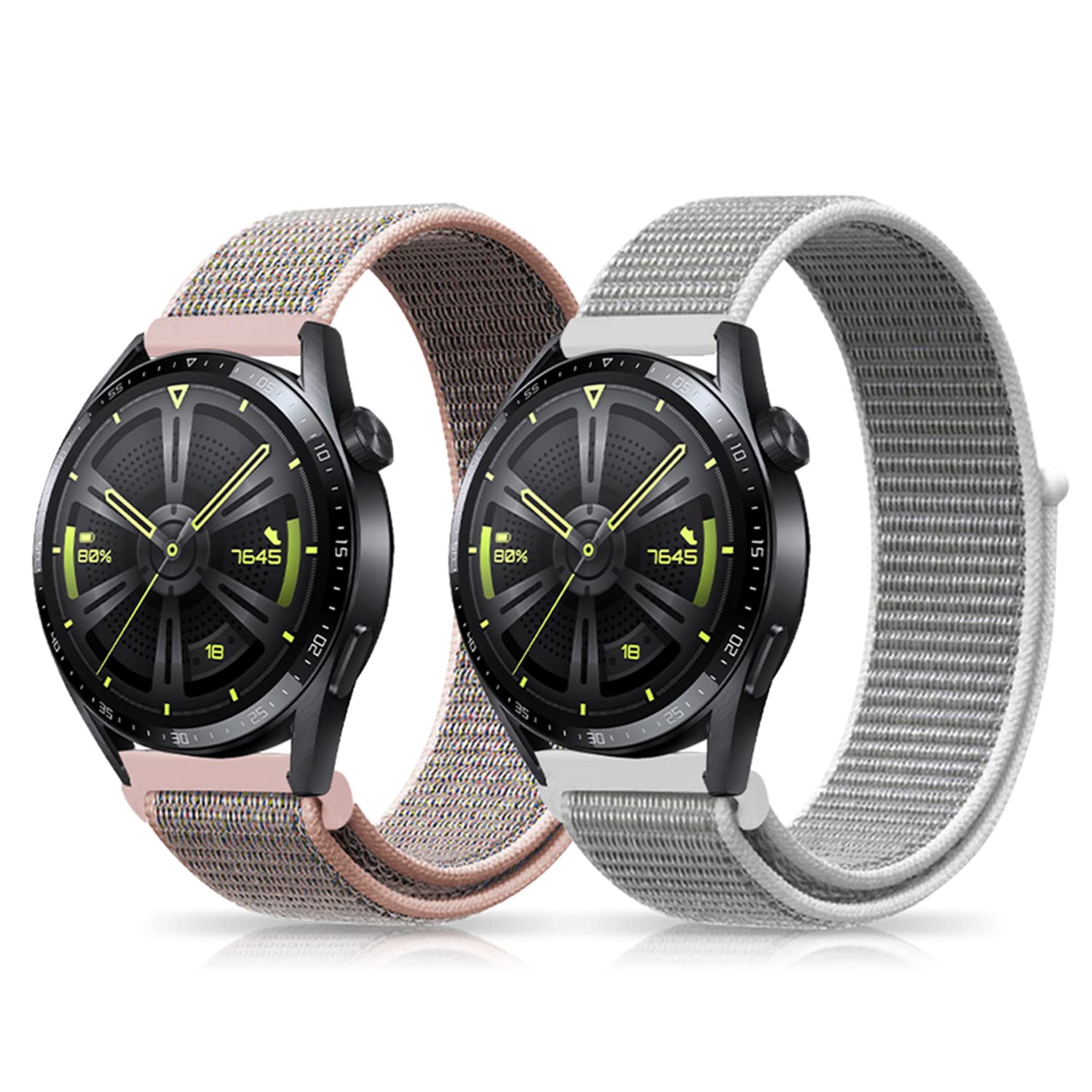 Niboow 22mm Strap for Huawei Watch GT 6/GT 6 Pro/GT 5/GT 5 Pro/GT 4/GT 3/GT 2 Pro (46mm), Nylon Soft Watch Bands for Huawei Watch5/Watch4/Watch3 Pro (46mm)/Watch4 Pro 48mm - Pink+White