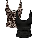 RoseSeek Women's 2 Pack Summer Tank Top Wide Strap Cheetah Print Sleeveless Summer Going Out Crop Tops