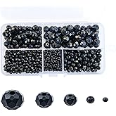 JEBBO 1000pcs 2-10mm Black Rondelle Crystal Glass Beads Faceted Shape Briolette Glass Beads Round Spacer Beads for Bracelet Necklace Jewelry Making (2mm 4mm 6mm 8mm 10mm)