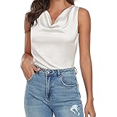 Wantschun Women's Cowl Neck Camisole Silk Satin Adjustable Spaghetti Strap Tank Top Cami Blouse S-3XL