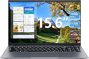 SGIN 15.6" FHD Laptop 16GB RAM 512GB SSD, AI Software AMD Ryzen 5 Processor (Up to 3.6GHz) Windows 11 Laptops with Backlit Ke