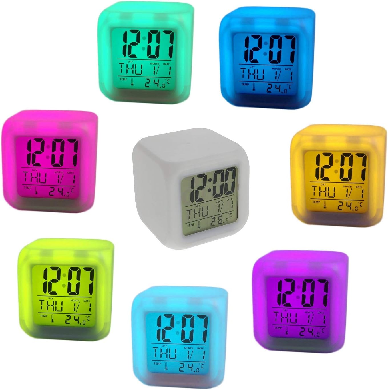 Megaprom Digital LED Würfelwecker Wecker Digitaluhr Uhr mit Kalender Thermometer Alarmfunktion ...