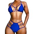 EJsoyo Womens Sexy Thong Bikini Swimsuits String Push up Padded Bathing Suit 2 Piece Cheeky Swimwear with Metal Ring