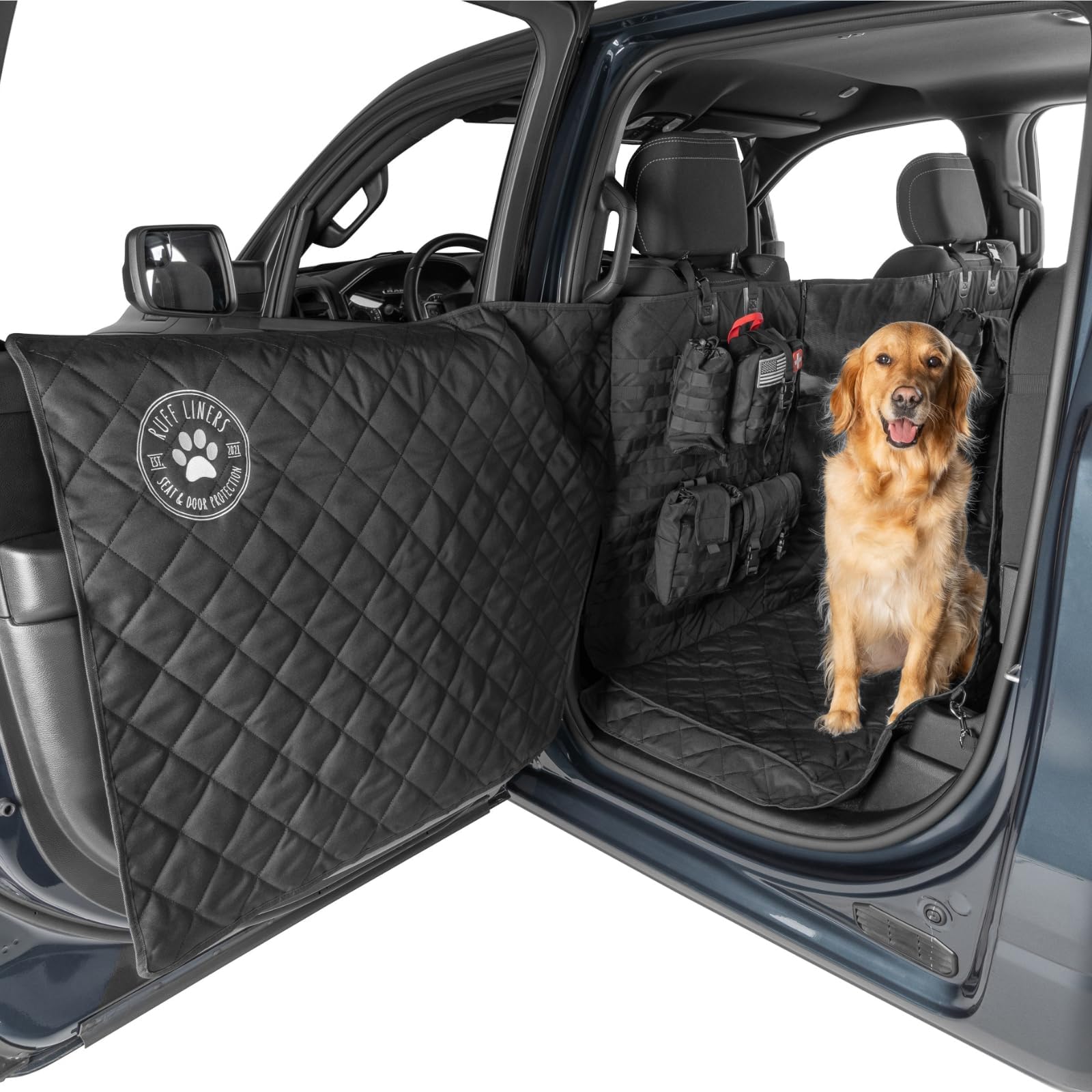 Photo 1 of XL Floor Cover with Door Protection and Tactical MOLLE System - As Seen on Shark Tank - Fits Full-Size Crew Cab Trucks with Fold Up Seats, Waterproof & Machine Washable – XL Dog Hammock for Truck