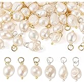 Cheriswelry 40Pcs Natural Pearl Pendants White Rice Pearl Charms Link with Jump Rings 13.5-15mm for DIY Necklaces Bracelets Earrings Jewelry Making