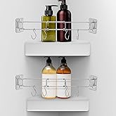 2Pcs RV Shower Corner Storage Bar - RV Bathroom Organization with S-Hooks - Adjustable Stainless Steel Rod for Corner Shelves