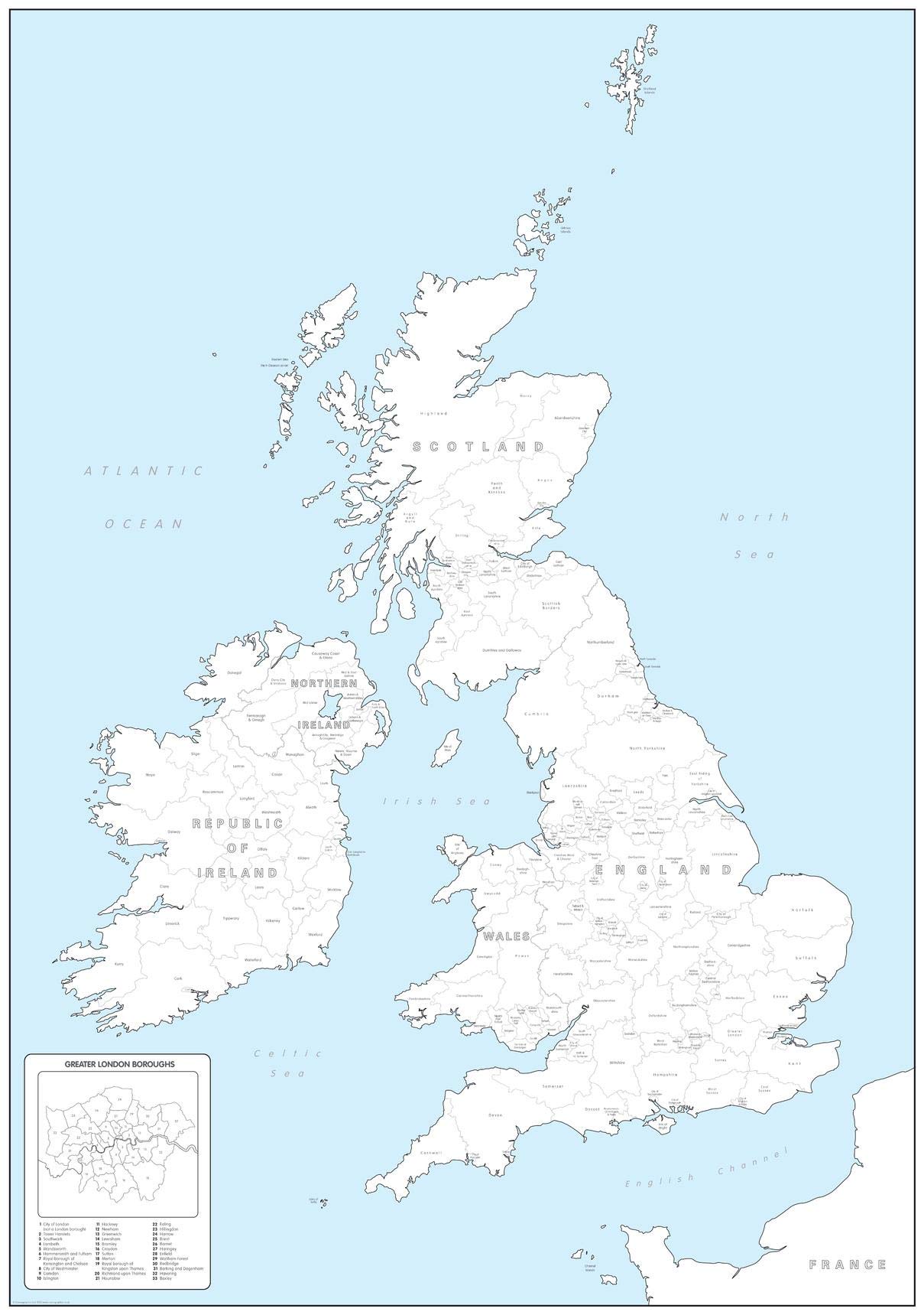 Cosmographics British Isles Counties and Regions Colouring Map - Large - 25.25" x 36" Matte Paper