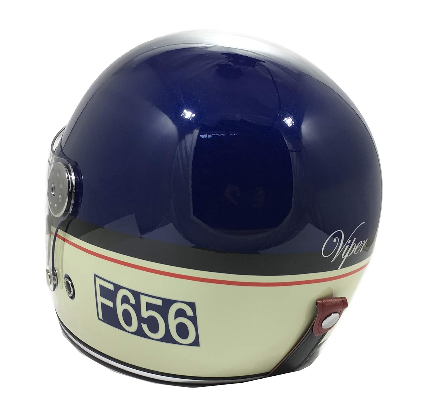 VIPER F656 RETRO VINTAGE RETRO FIBREGLASS FULL FACE MOTORCYCLE HELMET CREAM